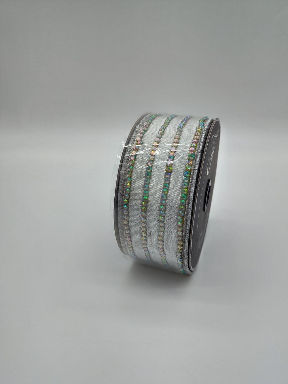 FARRISILK Iridescent Crystal Stripe Silver Wired Ribbon 1.75" 5 Yards NWT - Picture 3 of 6